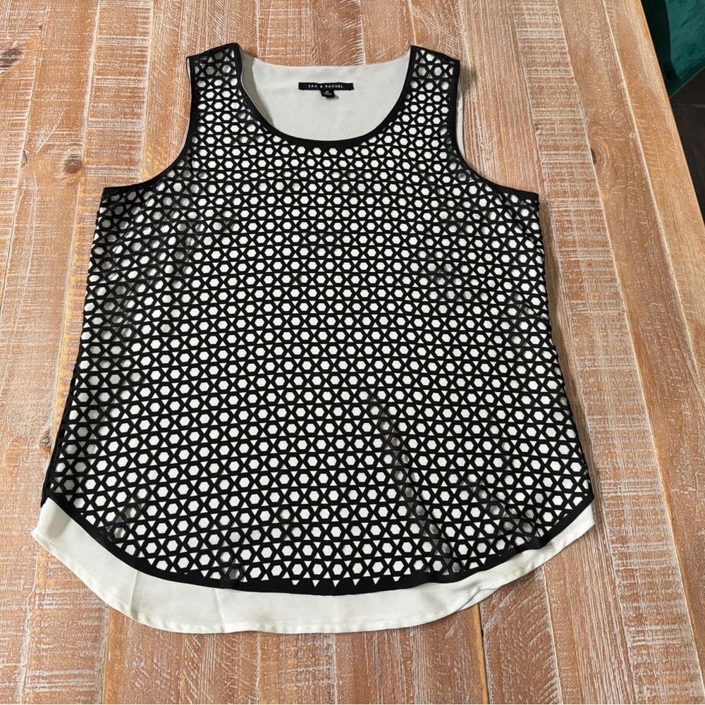Zac & Rachel Black Geometric Lace Overlay Tank Top